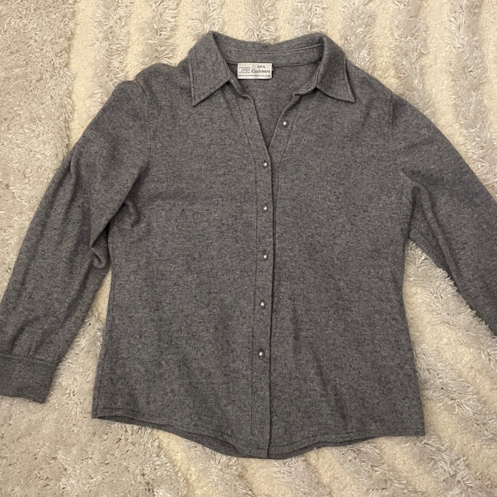 Cashmere Gray Button Down Sweater with Pearl Buttons